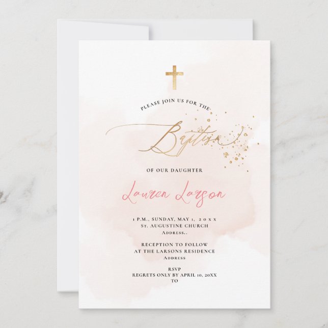 ArtsApp Elegant H2 Washed Pale Pink Baptism Invitation (Front)