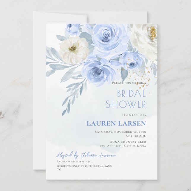 ArtsApp H2 Blue Roses Dusty Blue Foliage Invitation (Front)