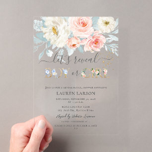 ArtsApp H2 Blush+Blue Roses Gender Reveal Shower Acrylic Invitations