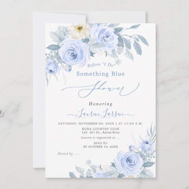 ArtsApp H2 Dusty Blue Roses Bridal Shower Invitation (Front)