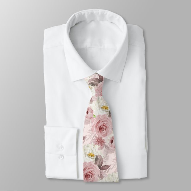ArtsApp H2 Dusty Rose Roses Wedding Tie (Tied)