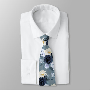 ArtsApp H2 Navy+Dusty Blue Roses Wedding Tie