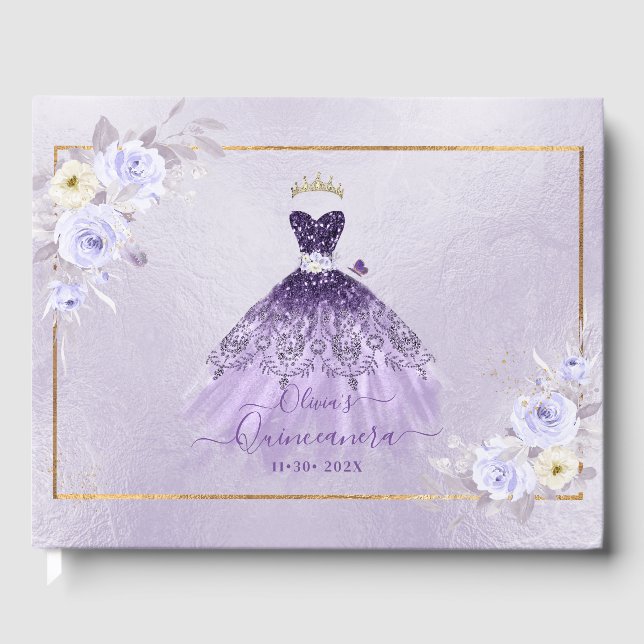 ArtsApp H2 Ombre Purple Sparkling Quinceanera Guest Book (Front)