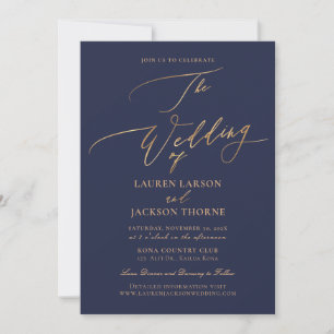 ArtsApp Modern Faux Gold Calligraphy Navy Blue Invitation