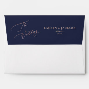 ArtsApp Navy Blue Rose Gold Calligraphy Wedding Envelope