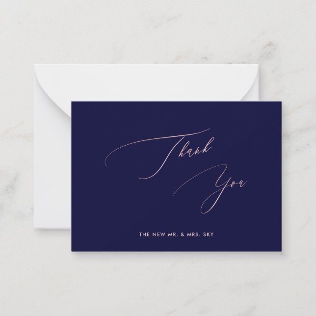 ArtsApp Navy Rose Gold Luxe Calligraphy Thank You Card (Front)