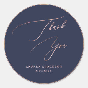 ArtsApp Navy Rose Gold Thank You DIY Colour Classic Round Sticker