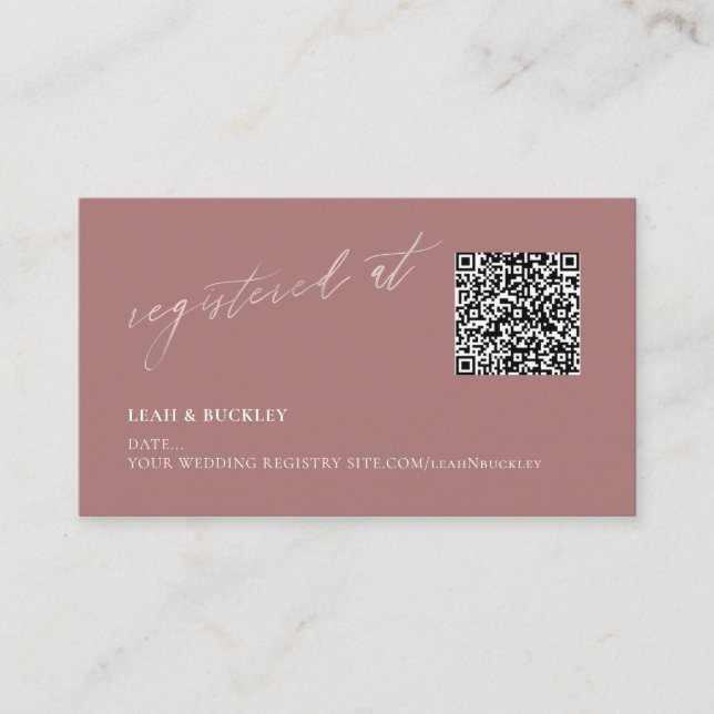 ArtsApp QR Code Registry Dusty Rose Blush Script Enclosure Card (Front)