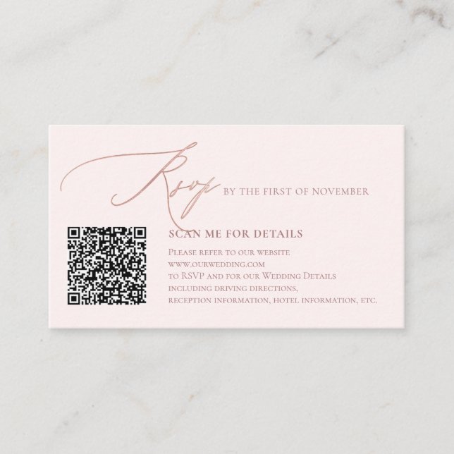 ArtsApp QR Code RSVP Faux Rose Gold Calligraphy Enclosure Card (Front)