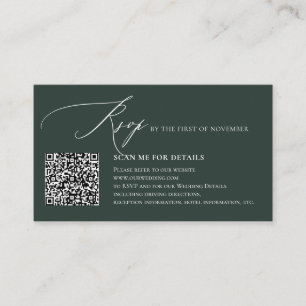 ArtsApp QR RSVP, Elegant Forest Green Calligraphy Enclosure Card