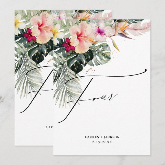 ArtsApp Tropical Paradise Gold Dust Table Four Invitation (Front/Back)