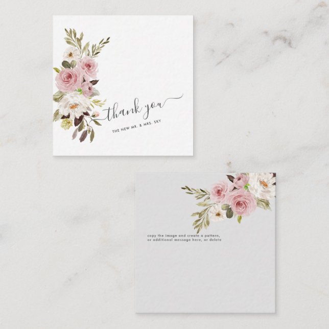 ArtsApp Watercolor Dusty Pink Roses Thank You Card (Front/Back)
