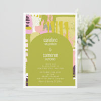 Artsy Abstract Arch Art Lime Green Pink Wedding