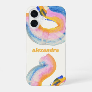 Artsy Abstract Blue and Yellow Watercolor Name  iPhone 16 Case