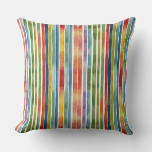Artsy Abstract Colourful Rainbow Stripes Watercolo Cushion