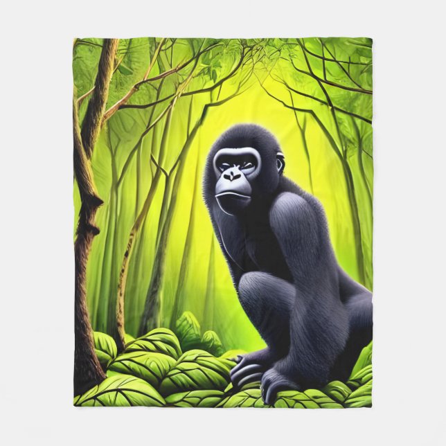 Artsy Abstract Jungle Gorilla Fleece Blanket (Front)
