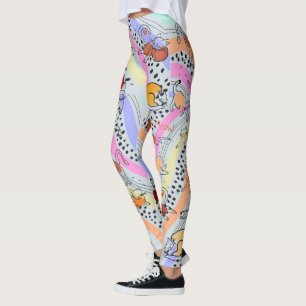 Artsy Abstract Lady with Cats Leggings