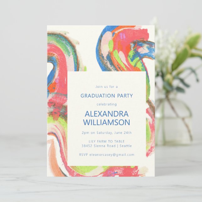 Artsy Abstract Modern Watercolor Graduation Party Invitation (Standing Front)