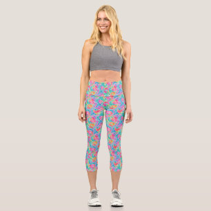 Artsy Abstract  Rainbow Colours Watercolor Pattern Capri Leggings