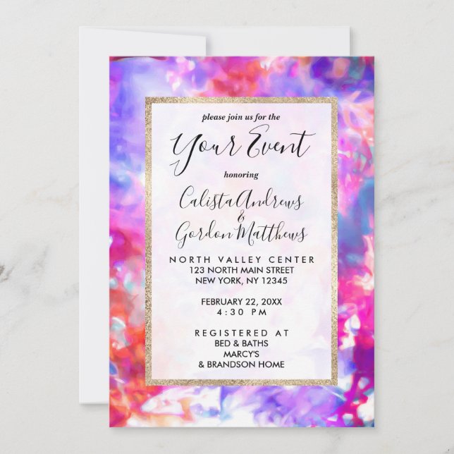 Artsy Abstract Summer Pink Purple Orange Tie Dye Invitation (Front)