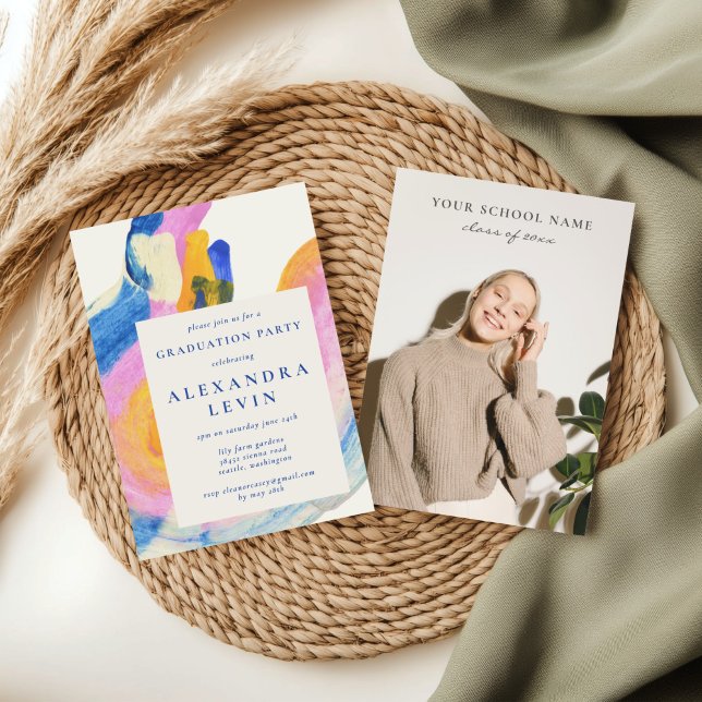 Artsy Abstract Watercolor Photo Graduation Party Invitation (Creator Uploaded)
