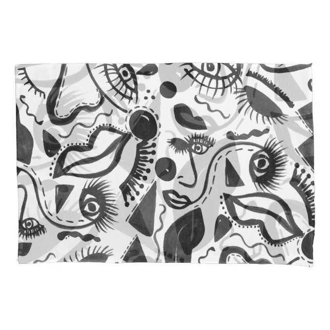 Artsy Abstraction: Faces, Lips, Geometric Magic! Pillowcase (Front)