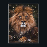 *~* Artsy AP23 Artistic Celestial  Mystical LION Postcard<br><div class="desc">LION FACE watercolor Art Painting POSTCARD POST CARD - A stunning LION with a beautiful Mane is ABSTRACT GRUNGE BOLD YELLOW GOLD , GOLDEN TAN DARK BROWN highly DETAILED painting and with cosmic GOLD GLITTER STARS. The sign LEO isthe Zodiac Astrology Symbol. The Cosmic Starry Magical design is Mystical Esoteric...</div>