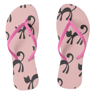 Artsy Black Cats on Pink Jandals