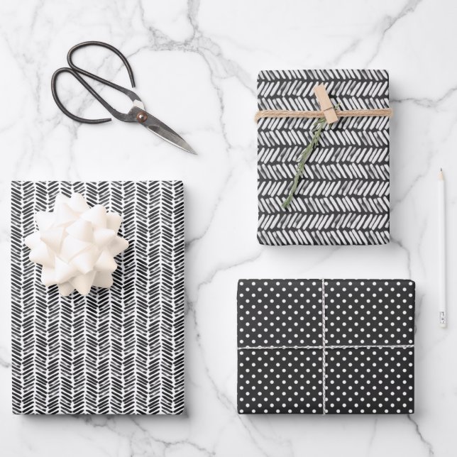 Artsy Black Grey White Abstract Zigzag Stripes Art Wrapping Paper Sheet (Front)