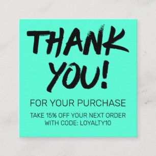 Artsy Black Neon Mint Customer Discount Thank You Square Business Card