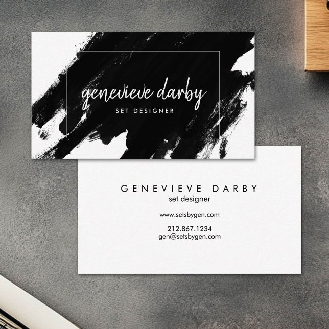 Artsy Black Paint Stroke Script Abstract Business Card (Creator Uploaded)