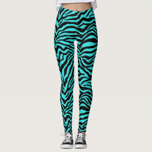 Artsy Black Turquoise Funky Zebra Print Pattern Leggings