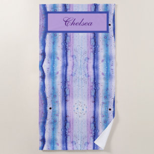 Artsy Blue Lavender and White Watercolor Streaks Beach Towel