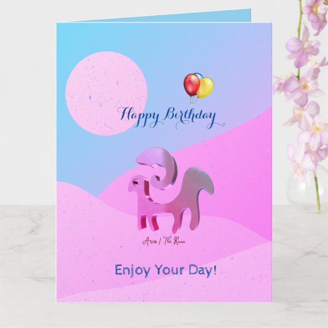 Artsy Blue Pink Birthday Aries Greeting  Card (Orchid)