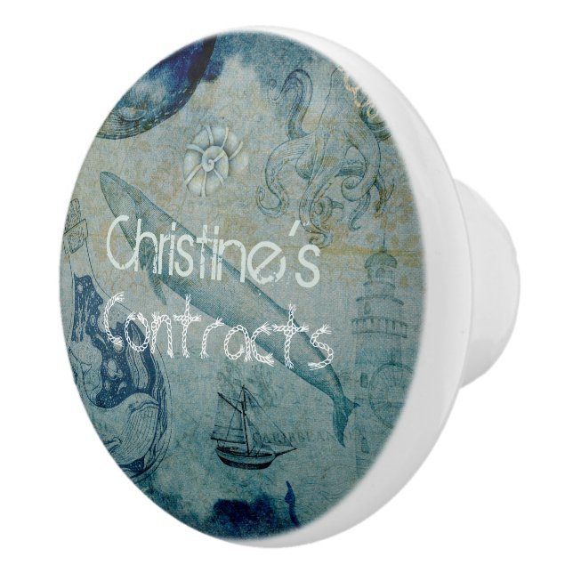 Artsy blue sand green colour coastal custom ceramic knob (Right)