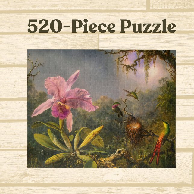 Artsy Brazilian Cattelya Orchid and 3 Hummingbirds Jigsaw Puzzle (Creator Uploaded)