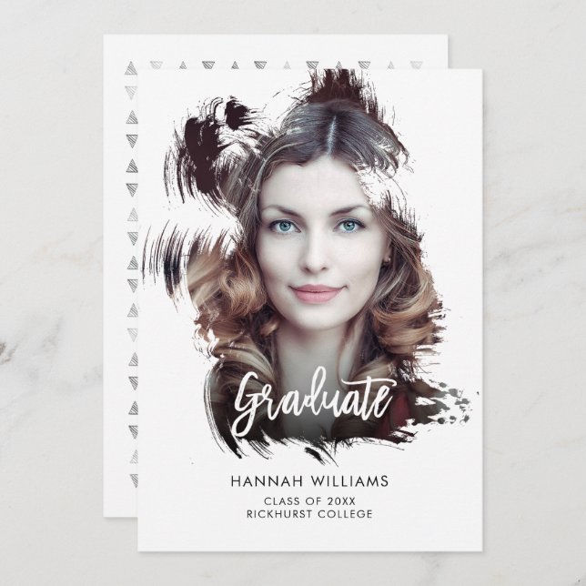 Artsy Brush Stroke Overlay Graduation Party Invite (Front/Back)