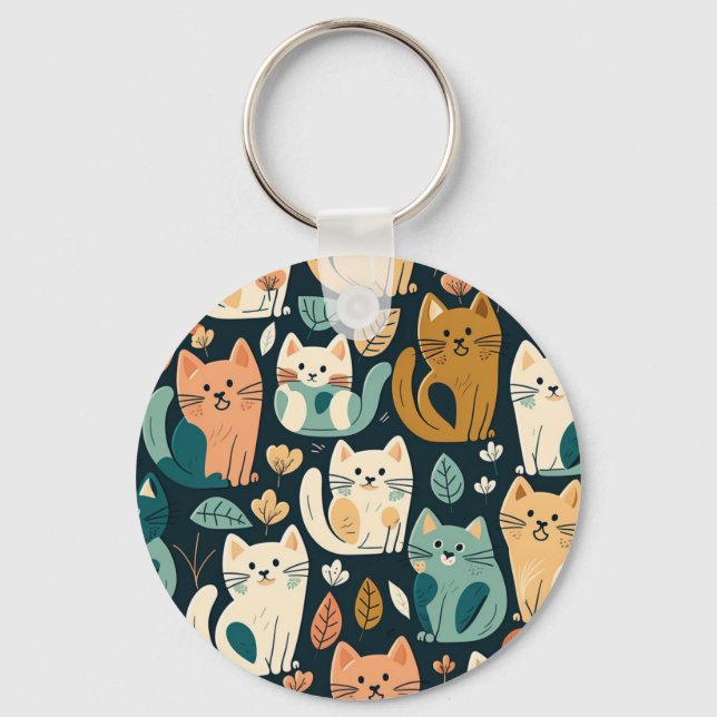 Artsy Cat Pattern Cute Key Ring (Front)
