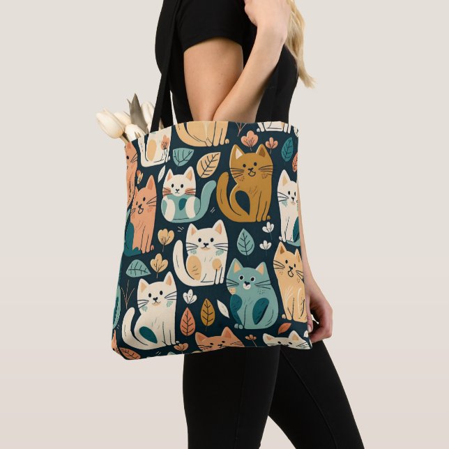 Artsy Cat Pattern Cute Tote Bag (Close Up)