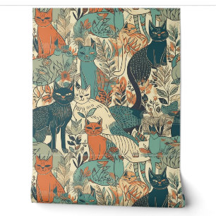 Artsy Cats Pattern Wallpaper