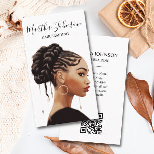Artsy Chic Afro American Braids Braiding QR Code Business Card