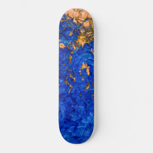 Artsy Cobalt Blue Golden Yellow Acrylic Painting Skateboard