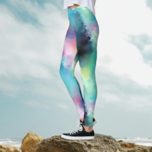 Artsy Colourful Aurora Borealis Lights Watercolor Leggings