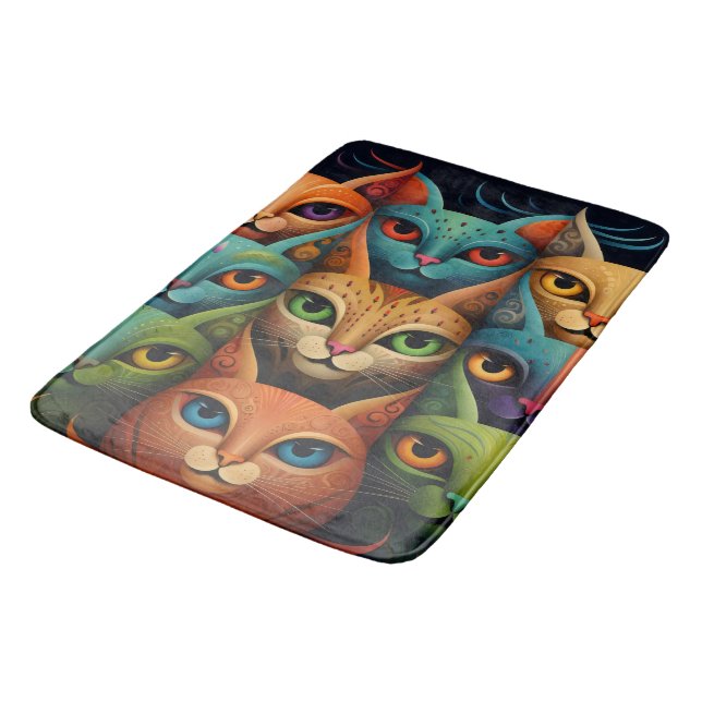 Artsy Colourful Cat Family 2 Selfie moode Bath Mat (Angled)
