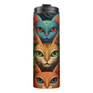 Artsy Colourful Cat Family 2 Selfie moode Thermal Tumbler