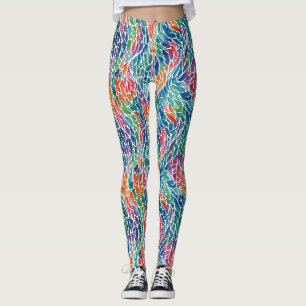 Artsy Colourful Rainbow Feather Watercolor Paint  Leggings