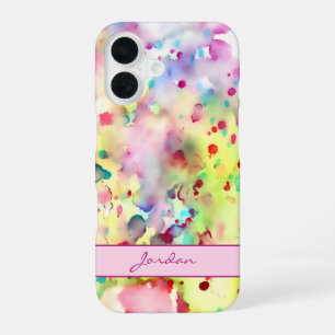 Artsy Colourful Watercolor Paint Splatters w/ Name iPhone 16 Case