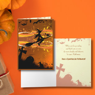 Artsy, Cool Flying Witch Silhouette Halloween Card