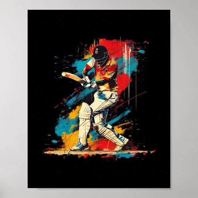 Artsy Cricketer On Abstract Art Cricket  Poster (Front)