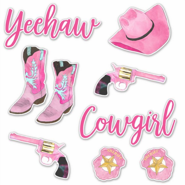 Artsy Cute Girly Pink Teal Cowgirl Watercolor (Front)